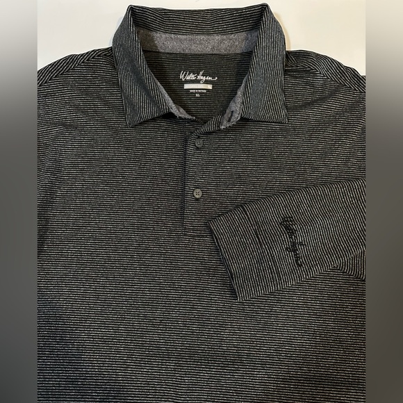 Walter Hagen Hydro Dri Stretch Mens XL 1/4 Button Long Leeve Black Gray Stripe - Picture 1 of 8